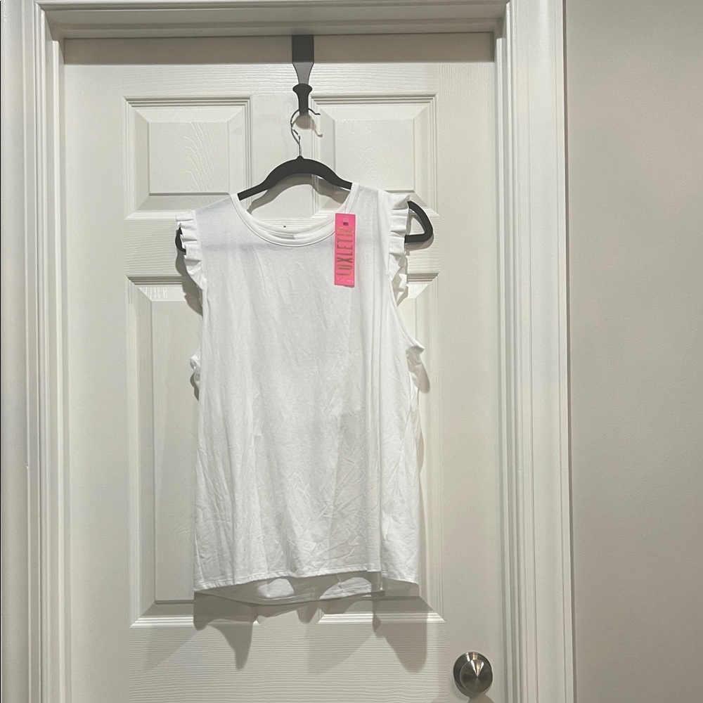 Lilly Pulitzer White Ruffle Braxton Tank Top